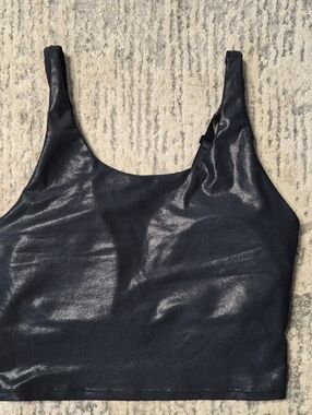 Old Navy Metallic Sports Bra, Workout Top, Gym, Activewear, Black, Size Large